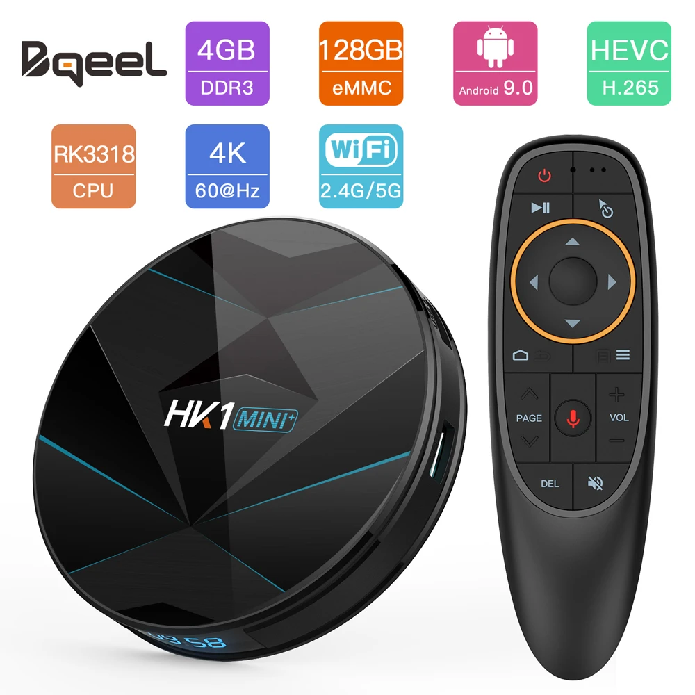 

Bqeel HK1MINI+ Android 9.0 Smart TV BOX RK3318 Quad Core 4G 128G 4K Android TV box WIFI BT4.0 Set Top Box Google Play Store