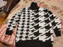 White Sweater Turtleneck Long Pullover Simplee Knitted Houndstooth Black Women Warm Fashion