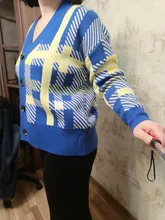 Sweaters Cardigans Checkered Plaid Colorfaith Korean Fashionable Women's Knitwears Buttons