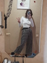 Pantalones largos sencillos Vintage a cuadros para mujer, pantalón de pierna ancha, informal, moda urbana