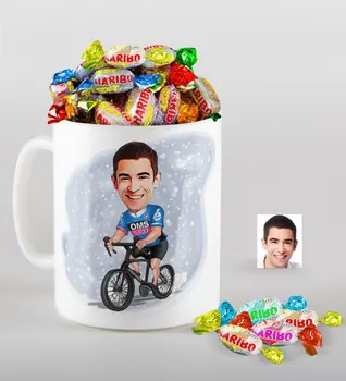

Personalized Mr Bike Drive Caricature Of mug And Haribo Candy Gift Seti-1