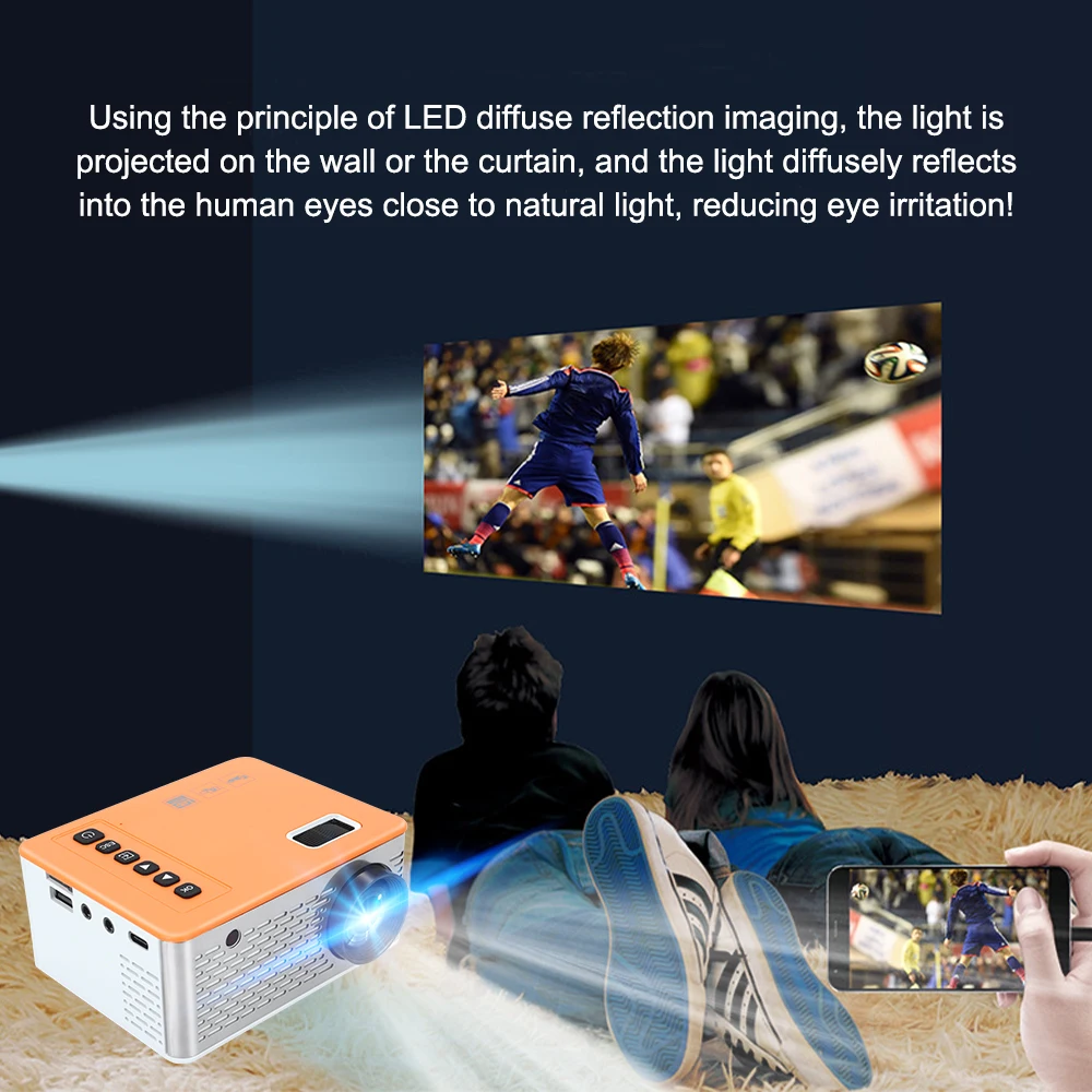 Unic uc28d mini projetor led 500 lumens 480*272 resolução física suporte 1080p hd 5v 2a filme mesma tela com telefone móvel-4