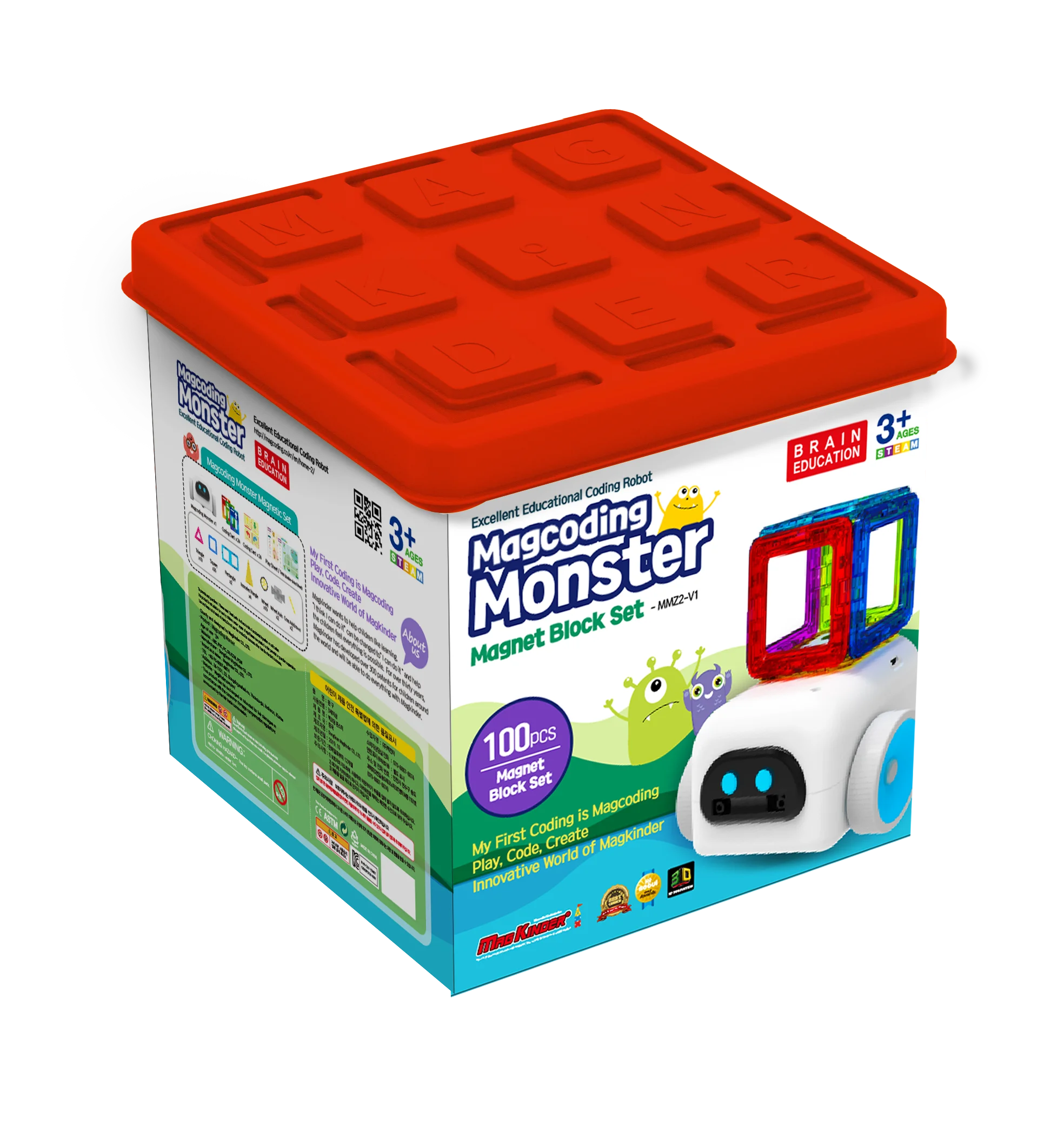 Magcoding Monster кодирующий робот-отключенный и подключенный, набор магнитных строительных блоков, программируемый обучающий кодирующий робот