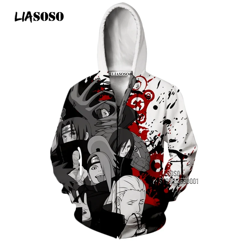 LIASOSO 3D принт унисекс аниме Наруто Akatsuki Учиха Итачи Дейдара боль толстовки с капюшоном Кофты на молнии X2650