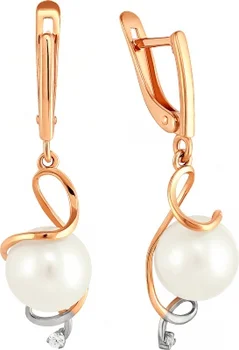 

Примаэксклюзив earrings with pearls and cubic zirconia in red gold