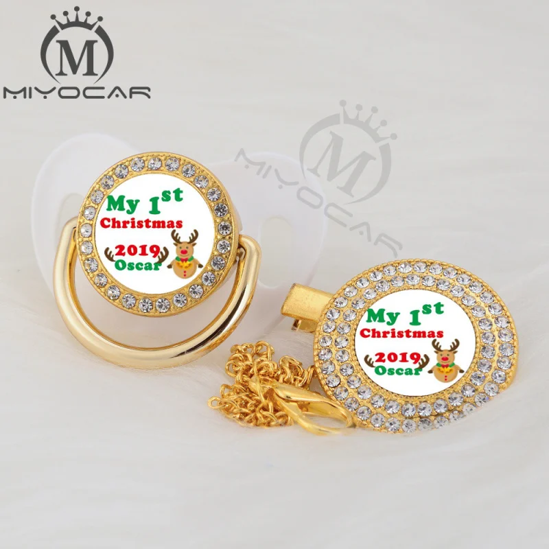 MIYOCAR, на заказ, любое имя, Рождественская Золотая блестящая соска и соска, клипса, черная, BPA бесплатно, пустышка, блестящая, уникальный дизайн, P-AMS2 - Цвет: P2-XMAS2 6-18M