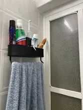 Black Bathroom Shelves Rack Towel-Bar Wall-Shelf Shower-Storage Kitchen Aluminum Space