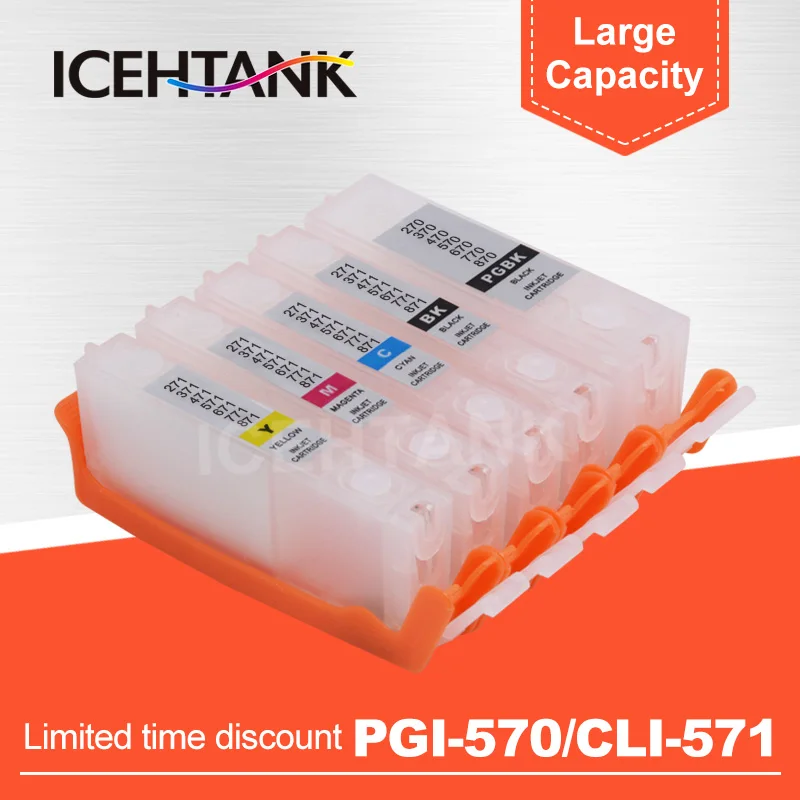 ICEHTANK PGI 570 CLI 571 многоразовый картридж для принтера Canon PIXMA MG5750 MG5751 MG5752-Silver MG5753-Silver MG6850