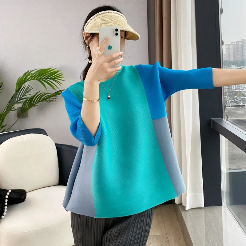 

Spring/summer 2022 New pleated top women's matching color loose T-shirt fashion
