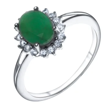 

Ring of silver with emerald Nat. (O) and cubic zirconia Sint.