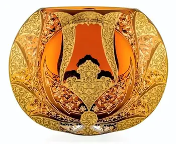 

Mons Igneus Speculo Hatai Vase Used in All Relief Patterns with Gold Gilding and Handmade Amber Colored Glass