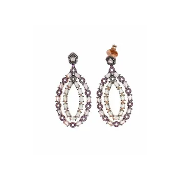

Earrings Silver Pink Oval Zircons Green Roses SALVATORE
