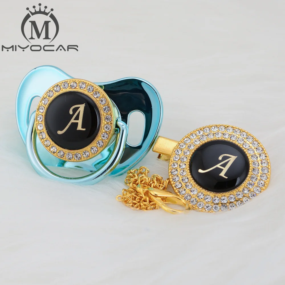 MIYOCAR золото серебро имя инициалы письмо красивый bling соска и соска клип BPA бесплатно пустышка bling уникальный дизайн LAS-8/9