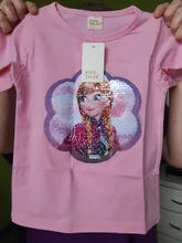 Camisetas de verano para niñas, ropa con lentejuelas mágicas que cambian de gráfica, Elsa y Anna, de algodón, informal, de moda, 1 Uds.