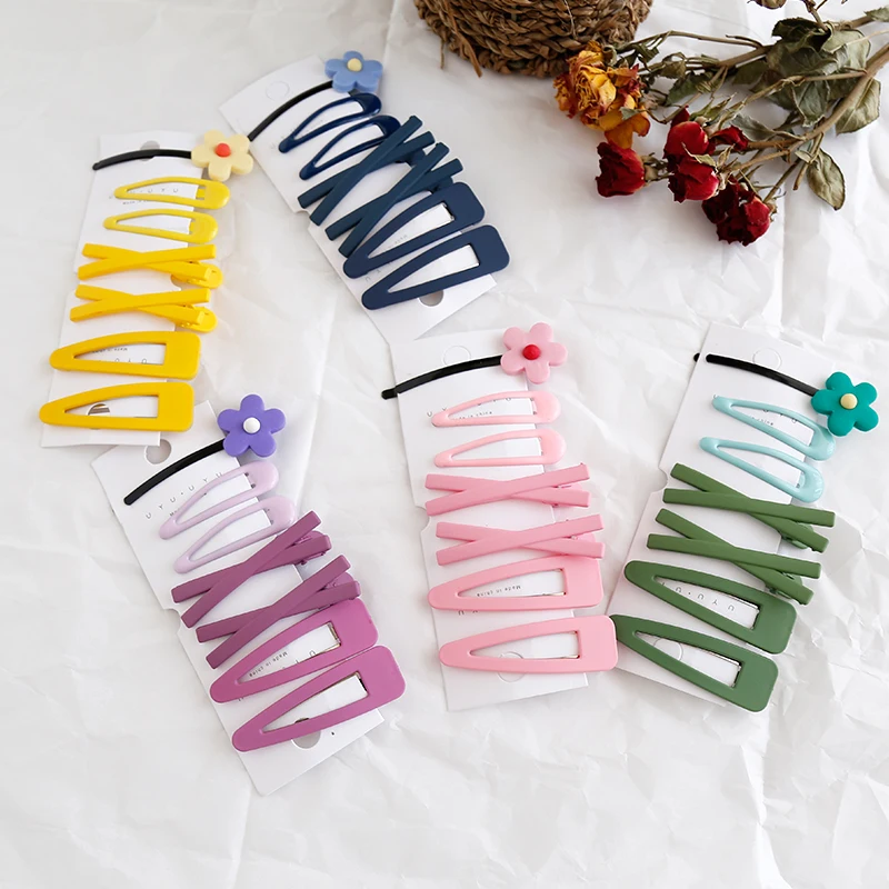 

7pcs/pack-Korean Candy Color Frosted Hair Clip Simple Color Flower Side Clip Girls Hair Accessories