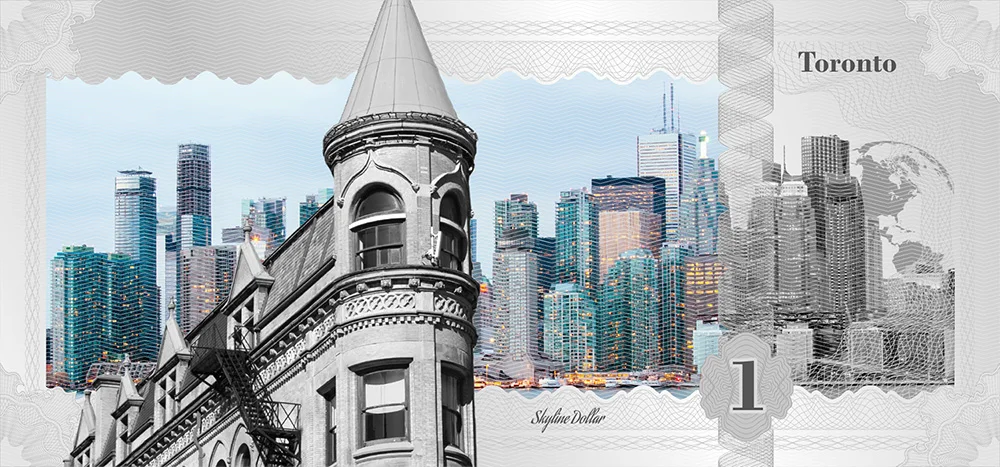TORONTO Skyline Dolls фольга Серебряная Примечание 1$ Острова Кука