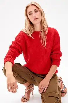 

Trendyol WOMEN-Red Mesh Detailed Knitwear Sweater TWOAW20NV0018