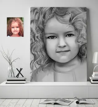 

Personalized Female Child Charcoal Artistic Portrait Design Canvas Table 70x100cm-1
