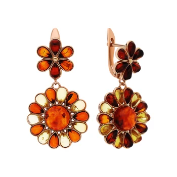 

Silver earrings with amber sunlight sample 925