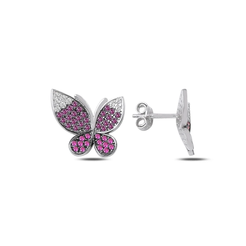 

Silver 925 Sterling Pink Toning Zircon Studded Butterfly Earrings