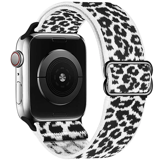 Scrunchie Strap For Apple watch band 44mm 40mm 38mm 42mm 41mm 44mm Nylon bracelet correa iWatch Serie 4 5 3 2 1 SE 6 7 45mm 41mm 33White Leopard
