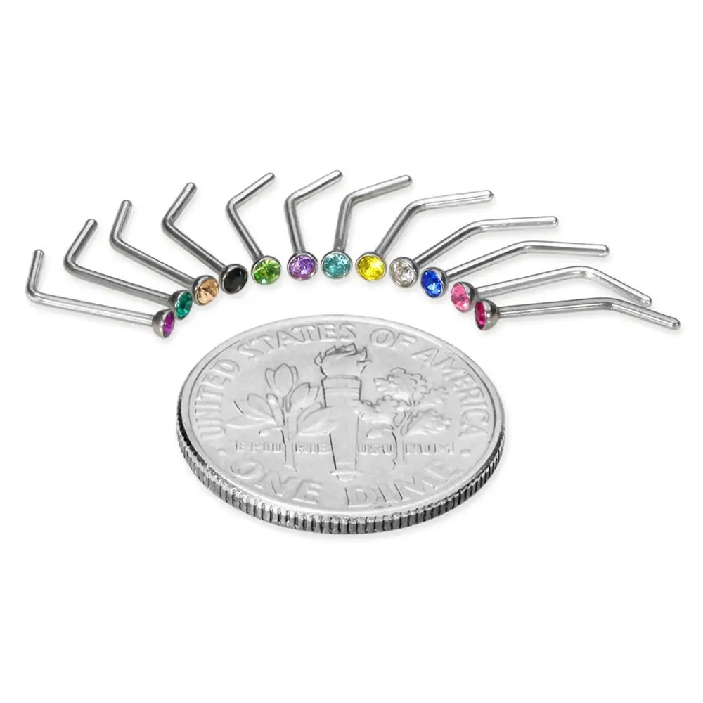 40/60pc/set Stainless Steel Piercing Lot L-shape Nose Stud 20g Crystal Straight Stud Nose Ring Set Simple Piercing Jewelry nose rings piercing jewelry nose studs body piercing jewelry body jewelry