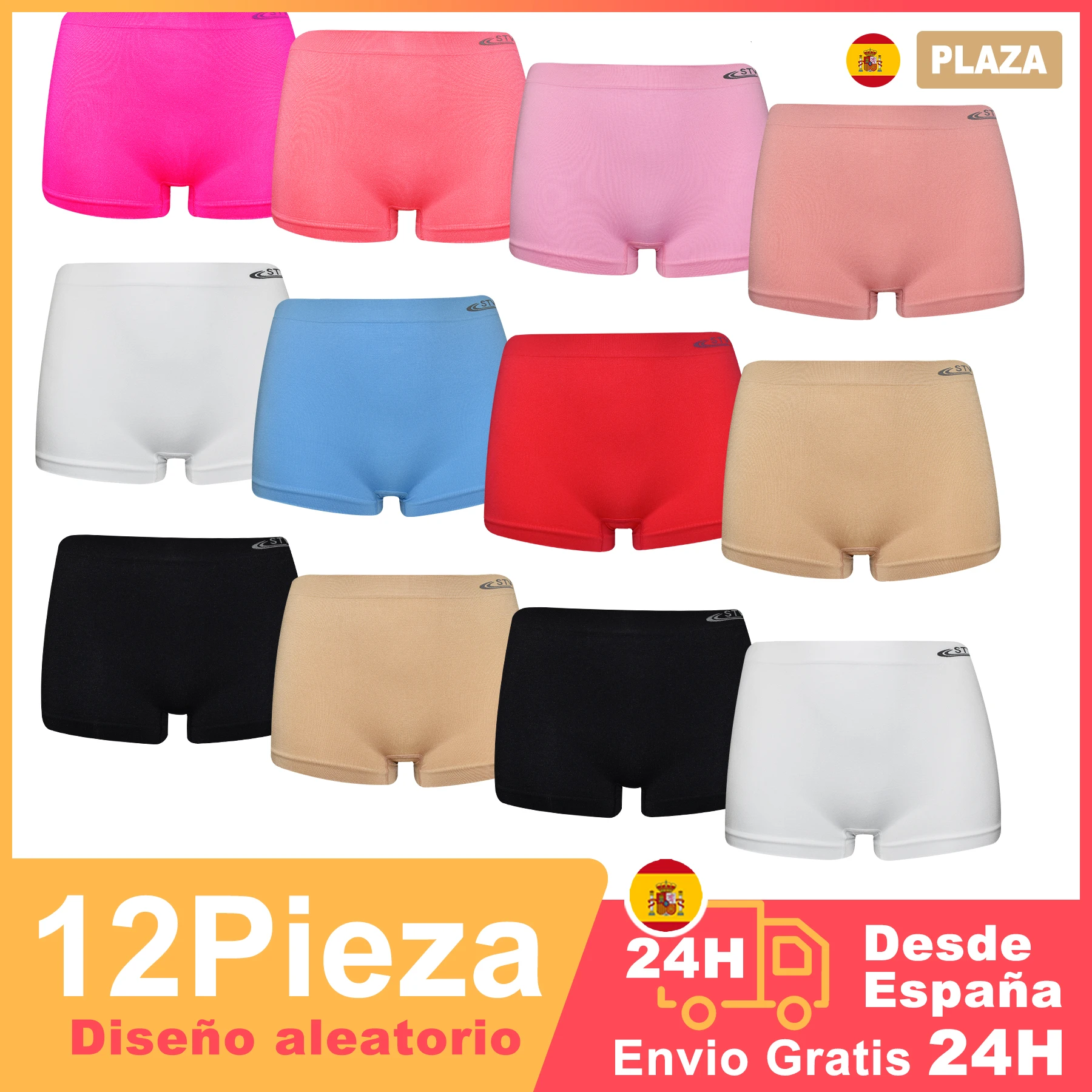 DOUBLE M, 12 Unidades Bragas Mujer, Braguitas Básicas Mujer, COLOR ALEATORIO, Estilo Culotte, Sin Costuras, Ropa Interior Femenina Tallas M,L y L/XL, Distintos Colores| | -