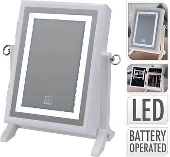 

Mirror jewelry cabinet. Made of white wood and mirror that illuminates with LED light. Size high 26 x width 8 x length 23cm
