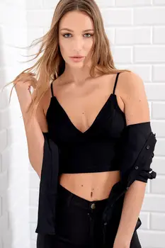 

Trend Alacati Style Women Black Hanging Rope Crop Top Blouse ALC-X4041-A