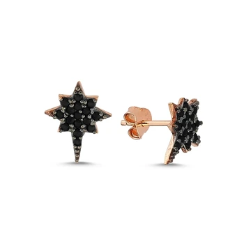 

KUTAYDAN Black Zircon Stone North Star Earrings 925 Sterling Silver
