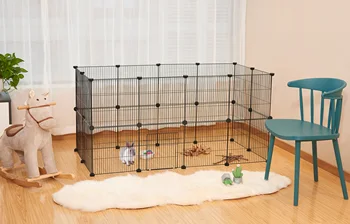 DIY Pet Playpen Metal Wire Exercise Pet Run with Door Cable Ties Small Animals Cage for Puppy Rabbits Kitten Guinea Pig