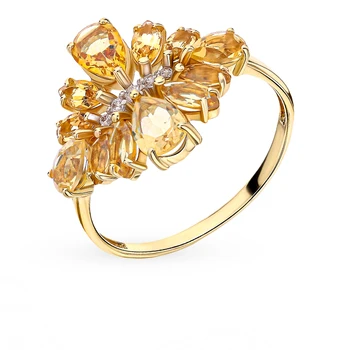 

Gold ring with cubic zirconia and citrine sunlight sample 585 test