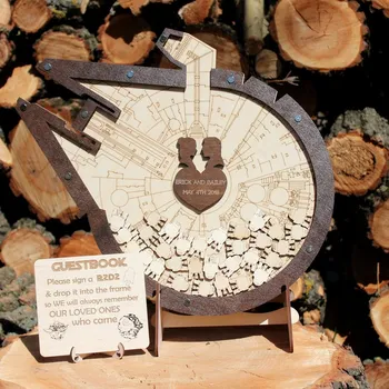 

Personalize Wood Star Wars Theme Millenium Falcon Wedding Guest Book, Wedding, Guest Book, Unique wedding sign, wedding Drop Box