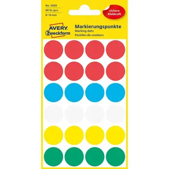 

Avery zweckform labels-dots, round, D 18mm,, 96 pieces assorted