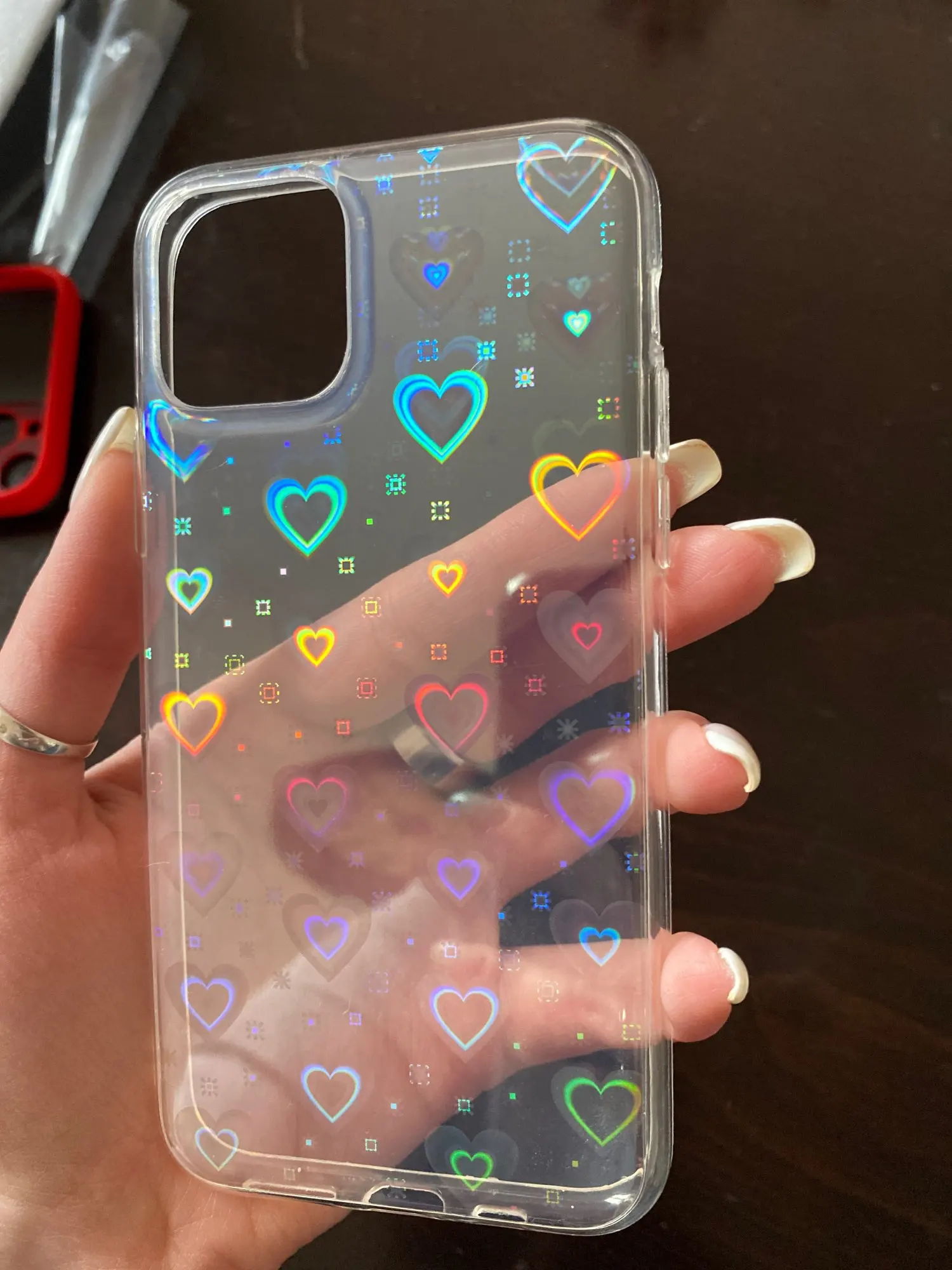 Vinilo o funda para iPhone Corazones holográficos de Corea