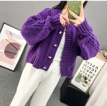 

Obrix Loose Fit Knitted Casual Style Covered Button Solid Color Autumn Winter Cardigan For Women