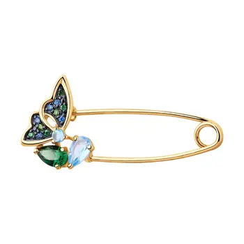 

Brooch Sokolov from gold with a mix of stones, fashion jewelry, 585, women's male