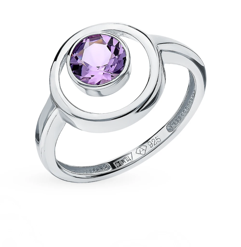 Серебряное кольцо с аметистом SUNLIGHT проба 925