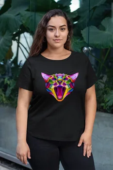

Angemiel Wear Colorful Cat Black Women Cotton Large Size T-Shirt