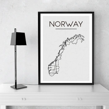 

Black White Abstract Geometric Norway Map Prints Wall Art Painting Canvas Poster Nordic Decorative Picture Norway Home Decor