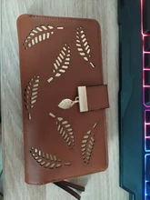 Cartera larga de piel sintética para mujer, bolso dorado con hojas ahuecadas, monedero, tarjetero