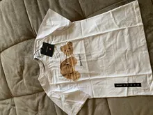 Palm Angels caqui de dibujos animados oso hombres amantes de las mujeres modelos de pareja de moda de algodón pantalón corto Casual manga T-camisa de cuello redondo