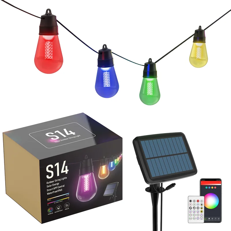 Bluetooth LED String Light Outdoor Solar Street Garland RGB S14 Fairy Light 15 30 Bulb LED Garden Light Patio Tree Wedding Decor star fairy lights