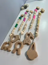 Mordedor de madera orgánico para bebé, mordedor en forma de Animal Natural, juguete de dentición, cuentas de silicona, regalo para bebé recién nacido, 2 uds.