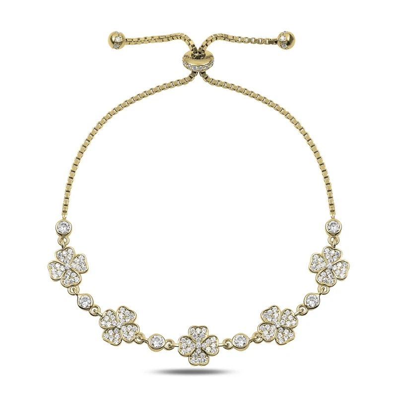 

Silver 925 Sterling Zircon Gemstone Clover Elevator Bracelet