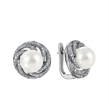 

Silver earrings with cubic zirconia and pearls cultured sunlight sample 925
