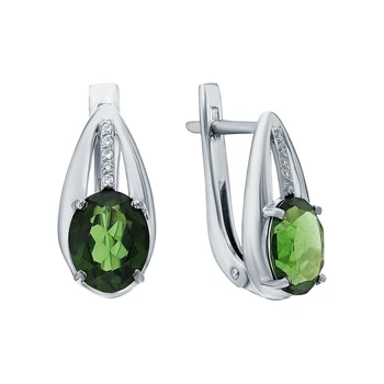 

Silver earrings with cubic zirconia and tourmaline imitation sunlight sample 925