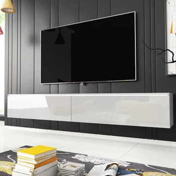 

Modern TV Stand KANE Floating TV Unit with LED TV 180cm White with Gloss Fronts