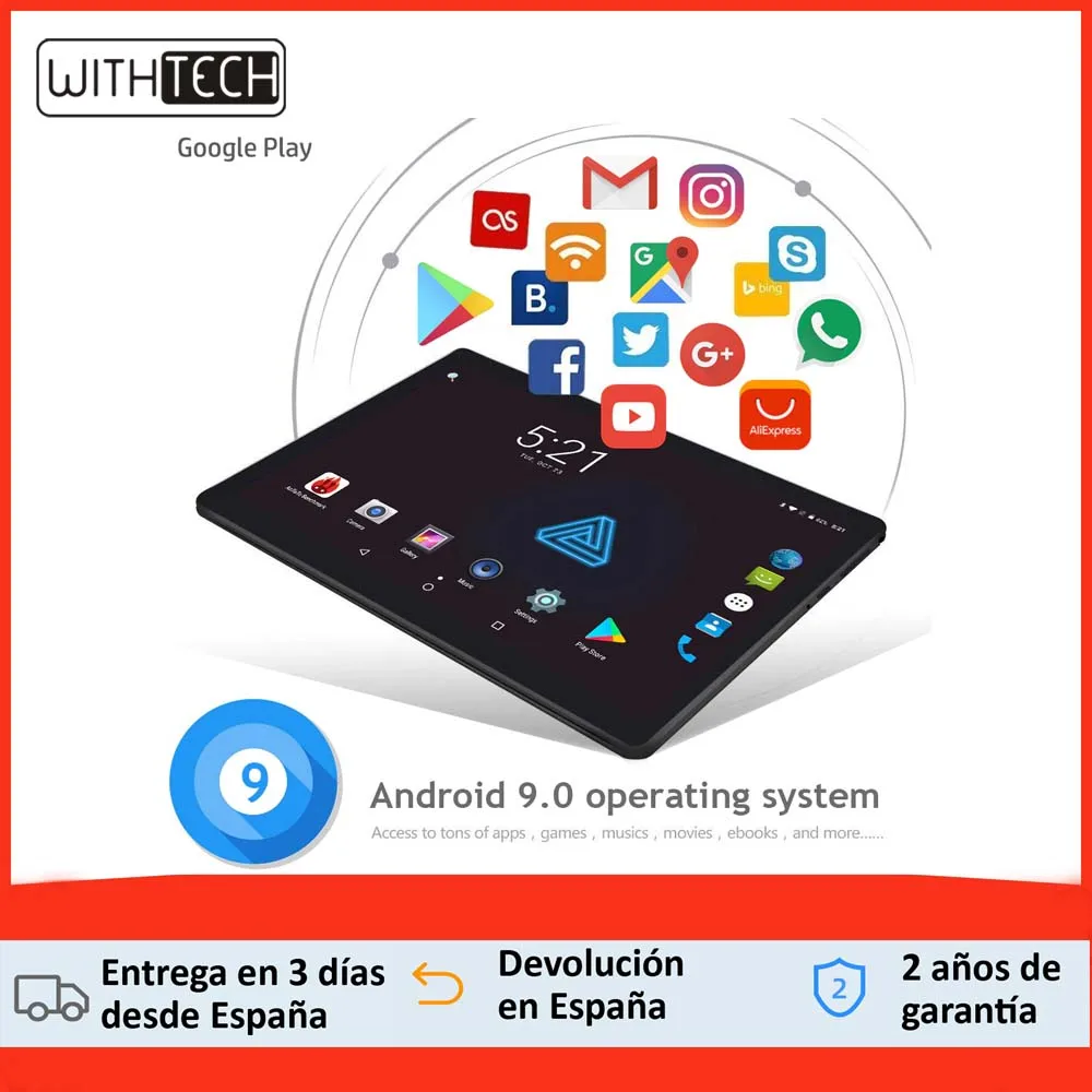 TABLET 10 ANDROID WITHTECH CIS EDISON V DOBLE CRISTAL TEMPLADO OCTA CORE 6 GB RAM 64GB ROM 3G TELEFONO WIFI FUNDA DE SILICONA