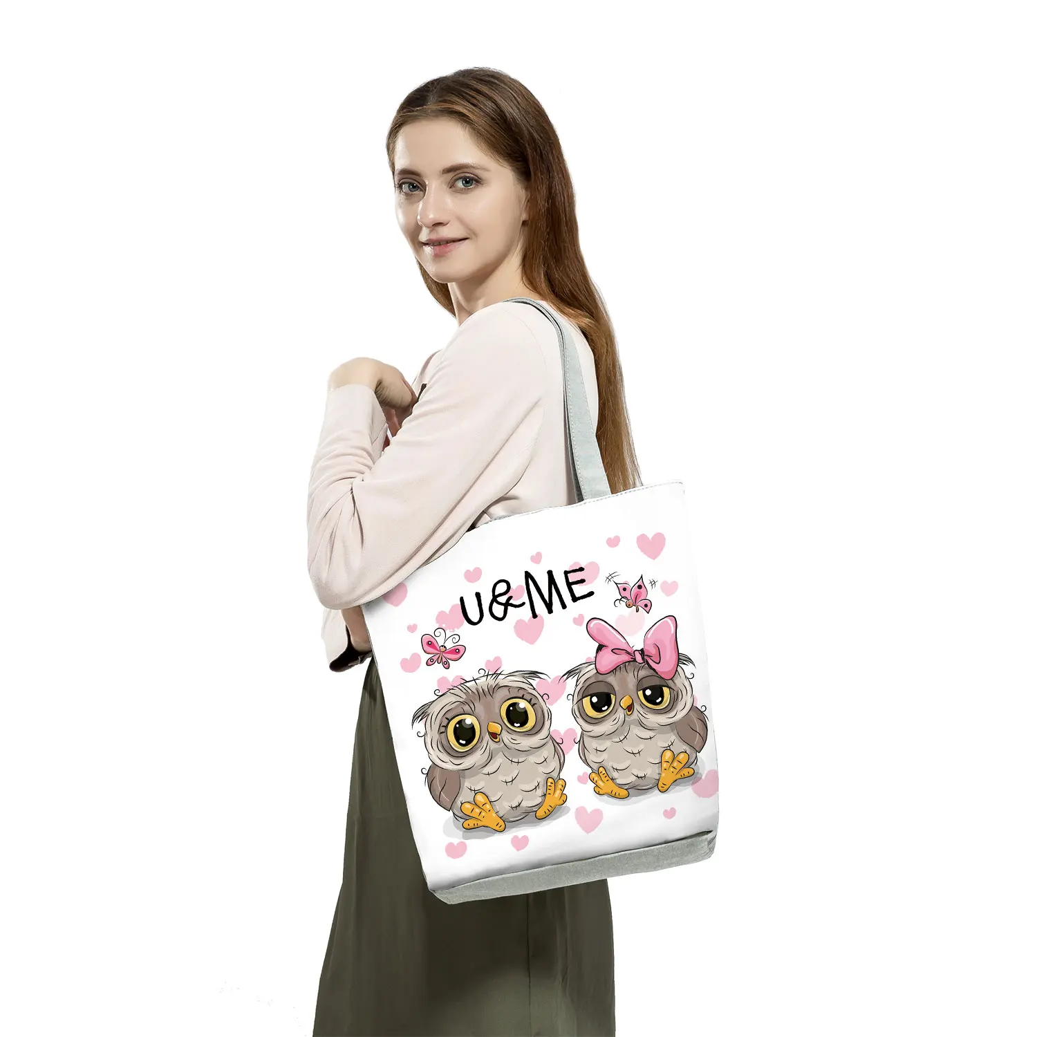 Cute Owl Print Handbag High Capacity Shopper Bag Cartoon Travel Beach Foldable Women Shoulder Bag ladies handbag,shoulder bag